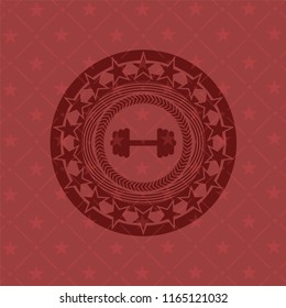 big dumbbell icon inside badge with red background