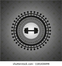 big dumbbell icon inside black badge
