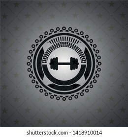 big dumbbell icon inside black emblem
