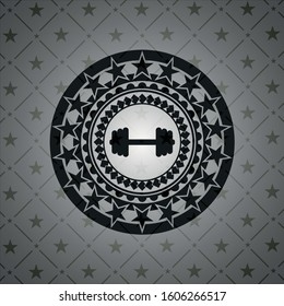 big dumbbell icon inside black emblem. Vintage.