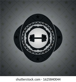 big dumbbell icon inside black badge