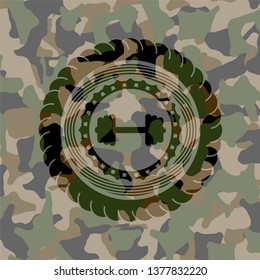 big dumbbell icon inside camo texture