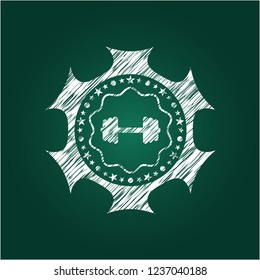 big dumbbell icon inside chalk emblem