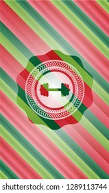 big dumbbell icon inside christmas emblem background.