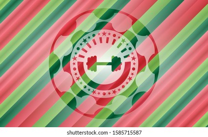 big dumbbell icon inside christmas emblem.