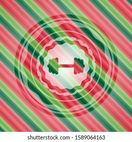 big dumbbell icon inside christmas emblem.