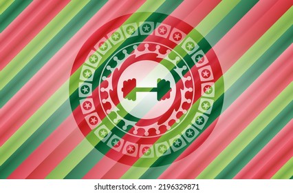 big dumbbell icon inside christmas colors emblem. 