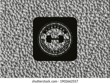 big dumbbell icon inside dark emblem with bubbles background. Retro. Vector Illustration. Detailed. 