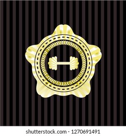 big dumbbell icon inside golden emblem