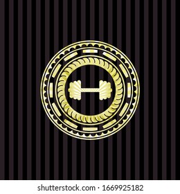 big dumbbell icon inside golden badge