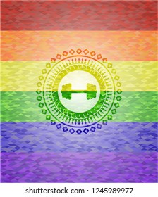 big dumbbell icon inside lgbt colors emblem 
