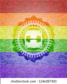 big dumbbell icon inside lgbt colors emblem 