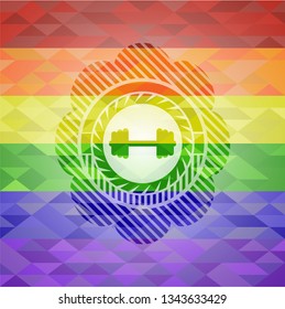 big dumbbell icon inside lgbt colors emblem 