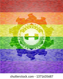 big dumbbell icon inside lgbt colors emblem 
