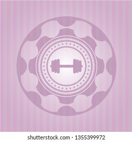 big dumbbell icon inside pink icon or emblem