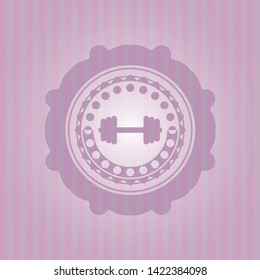 big dumbbell icon inside pink emblem