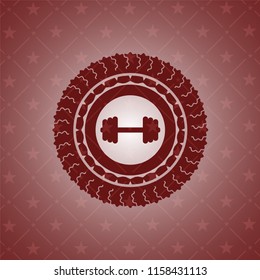 big dumbbell icon inside realistic red emblem