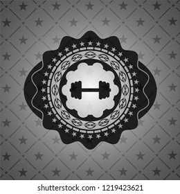 big dumbbell icon inside realistic black emblem