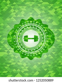 big dumbbell icon inside realistic green mosaic emblem