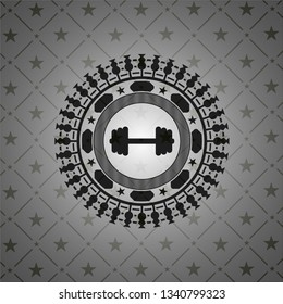 big dumbbell icon inside realistic dark emblem