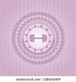 big dumbbell icon inside realistic pink emblem