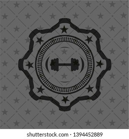 big dumbbell icon inside realistic black emblem