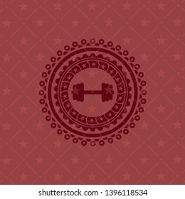 big dumbbell icon inside realistic red emblem