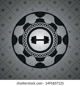 big dumbbell icon inside realistic dark emblem
