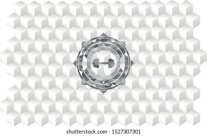 big dumbbell icon inside realistic grey emblem with cube white background