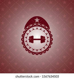 big dumbbell icon inside realistic red emblem