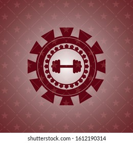big dumbbell icon inside realistic red emblem