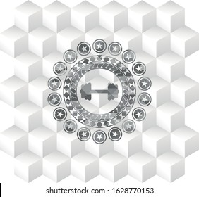 big dumbbell icon inside realistic grey emblem with cube white background