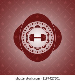 big dumbbell icon inside red icon or emblem