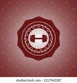 big dumbbell icon inside red emblem