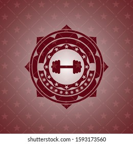 big dumbbell icon inside red emblem. Vintage.