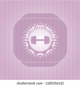 big dumbbell icon inside retro style pink emblem