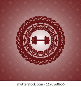 big dumbbell icon inside retro red emblem