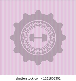 big dumbbell icon inside retro style pink emblem
