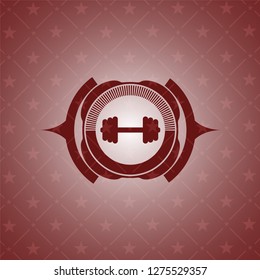 big dumbbell icon inside retro style red emblem