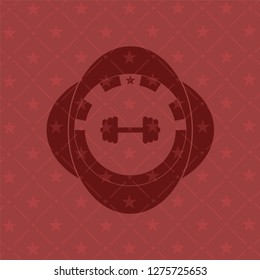 big dumbbell icon inside retro style red emblem