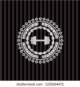 big dumbbell icon inside silvery shiny emblem