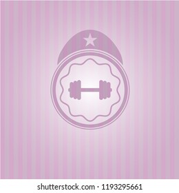 big dumbbell icon inside vintage pink emblem