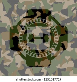 big dumbbell icon on camo texture