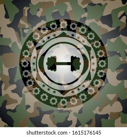 big dumbbell icon on camo texture