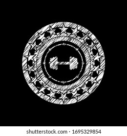 big dumbbell icon on chalkboard, vector illustration, pretty design