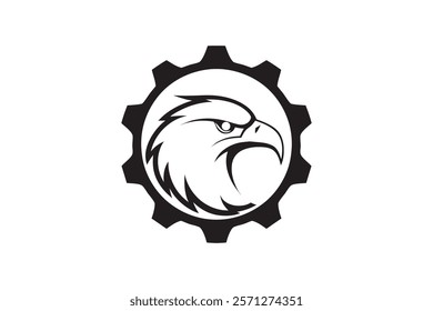 Big eagle head gear logo design template vector illustration