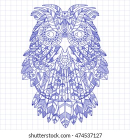 Big eagle owl. Birds. Hand drawn doodle zentangle