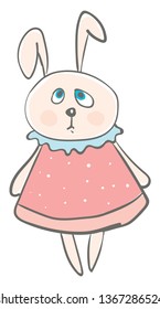 Big eared hare in pink dress vector  