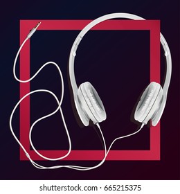big earphones white in a red square