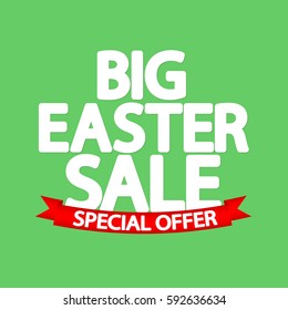 Big Easter Sale, special offer, red ribbon, banner design template, vector illustration